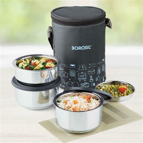 borosil steel tiffin box|Borosil tiffin set of 3.